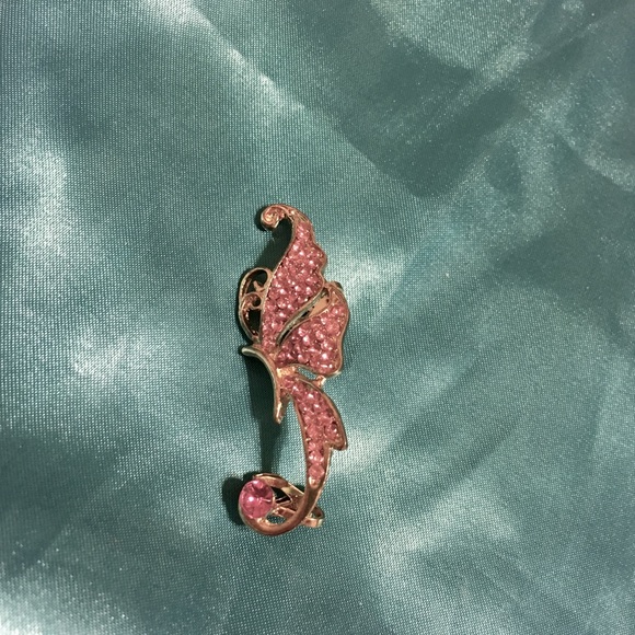 Pink & Gold Crystal Rhinestone Butterfly Left Ear Cuff - Picture 3 of 4